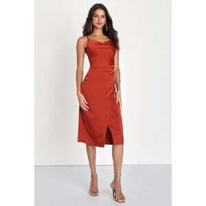 Lulus Hollywood Woman Bronze Satin Midi Dress Brown - Size XL